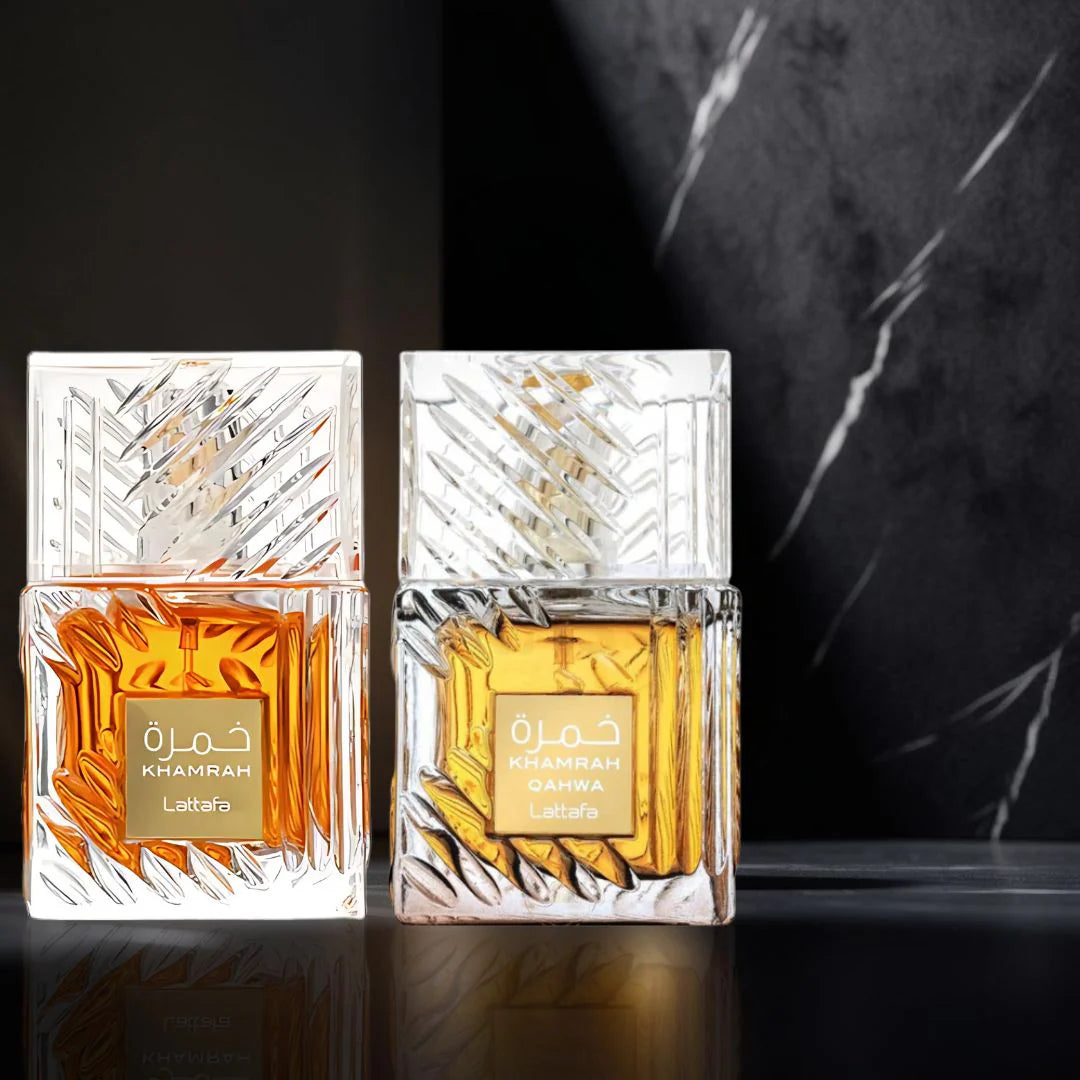 Khamrah & Khamrah Qahwa Eau de Parfum Sprays 100ml (3.4 oz) by Lattafa (Bundle)
