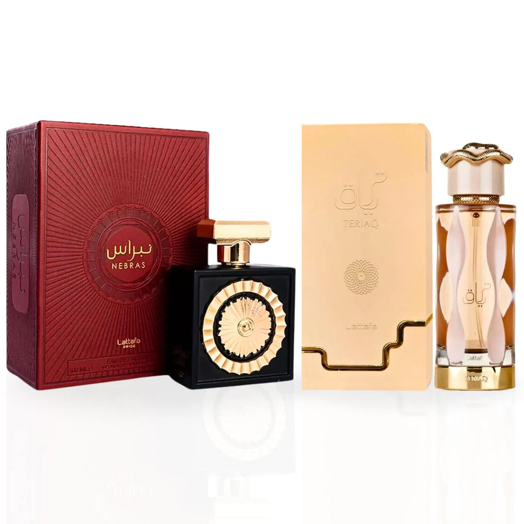 Nebras & Teriaq Eau de Parfum Sprays 100ml (3.4 oz) by Lattafa Pride | Luxury Perfume Bundle